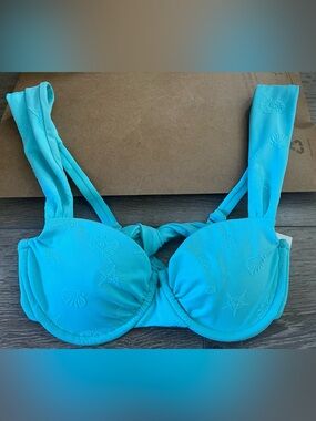 Dippin Daisy’s Verona Aqua Sky Embroidered Underwire Bikini Top